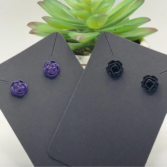 Purple & Black Rose Stud Earrings Set Flower Studs Deadstock Y2K - Picture 1 of 2
